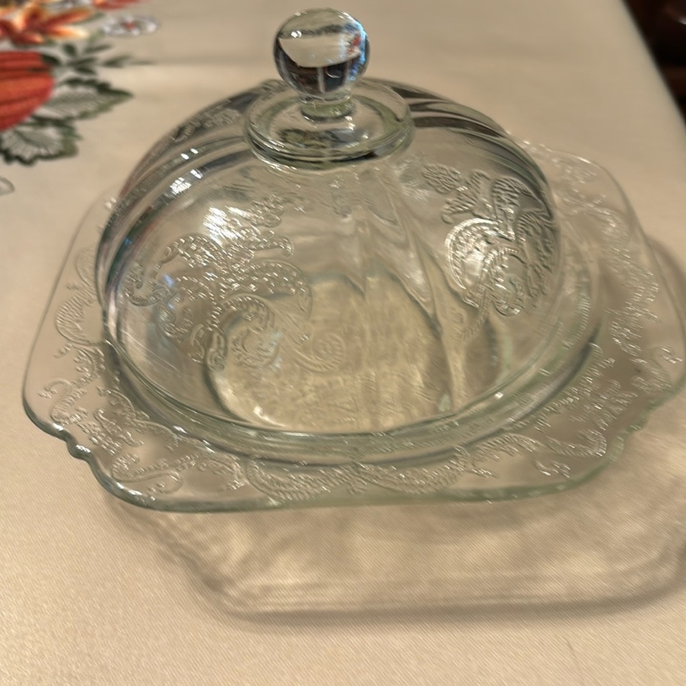Vintage Federal Clear Glass Madrid Pattern Butter Dish